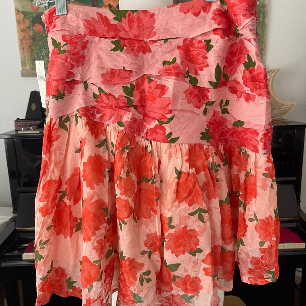 Anthropologie Red and Pink Floral Mini Skirt